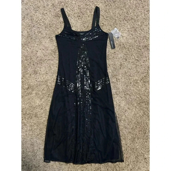 IDEOLOGY Black Sequin Mesh WhimsiGoth Witchy Slip Fairy Grunge Dress Womens XS - Picture 13 of 13